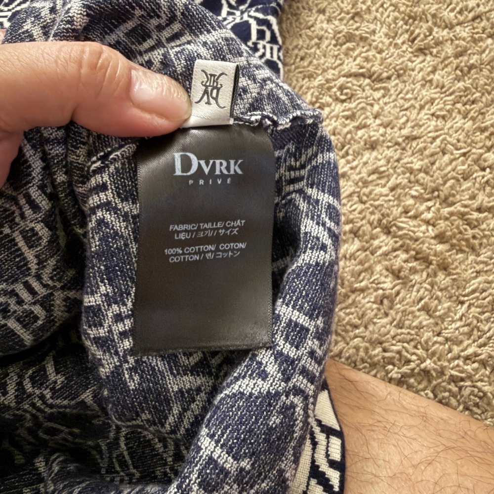 DVRK Prive‎ Navy White Monogram Knit Polo Shirt 100% Cotton Short Sleeve FF34 - Picture 7 of 7